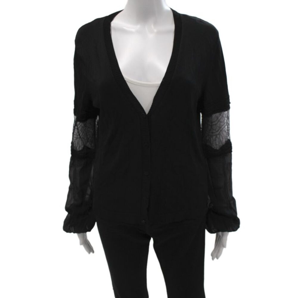 Roberto Cavalli Women Black V-Neck Long Sleeve Viscose Cardigan Size 48